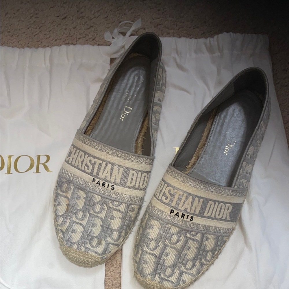 Authentic Dior Women's Cream and Gray Espadrilles